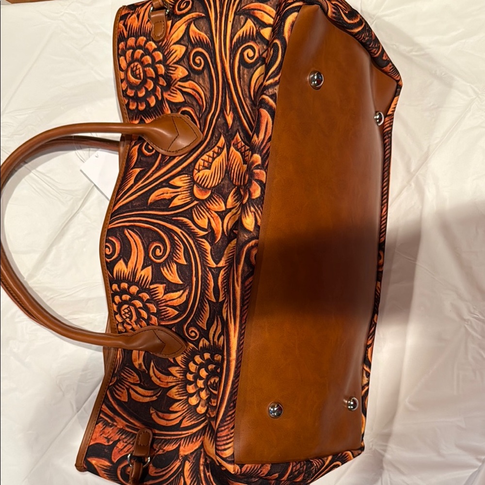 Floral Patterned Brown Tote Bag